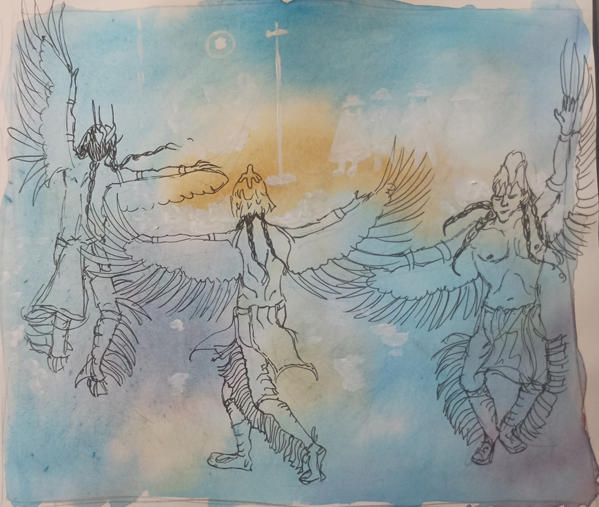 Basic painting and inking copying Spirit of the Suli Obanga (Buzzard Dance)