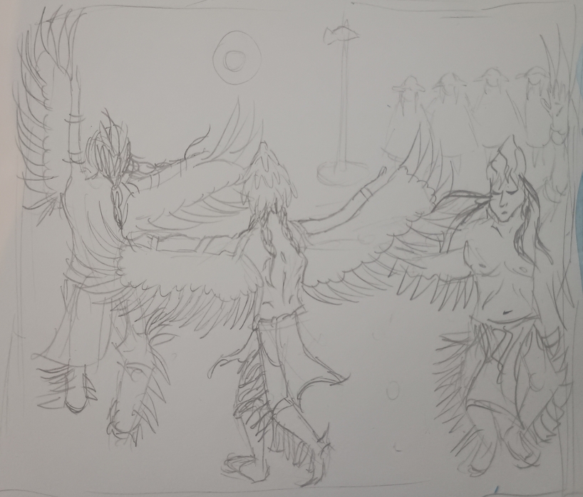 Pencil sketch of Spirit of the Suli Obanga (Buzzard Dance)