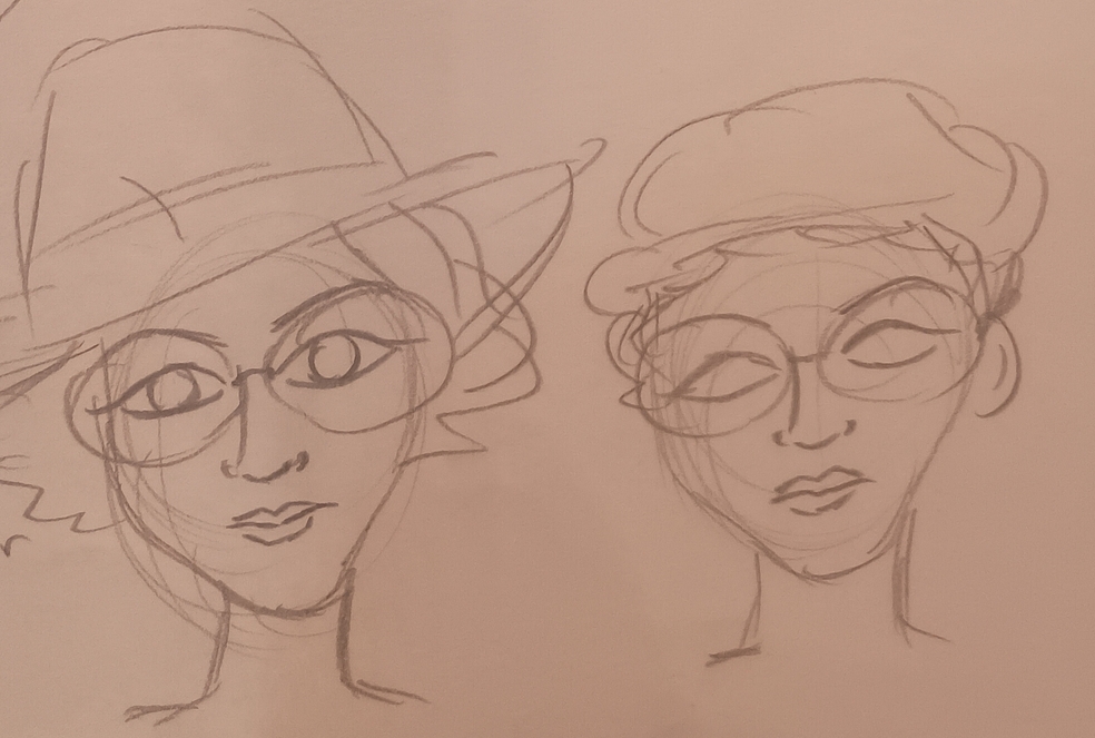 Pencil sketches women's faces in the style of Laila Shawa