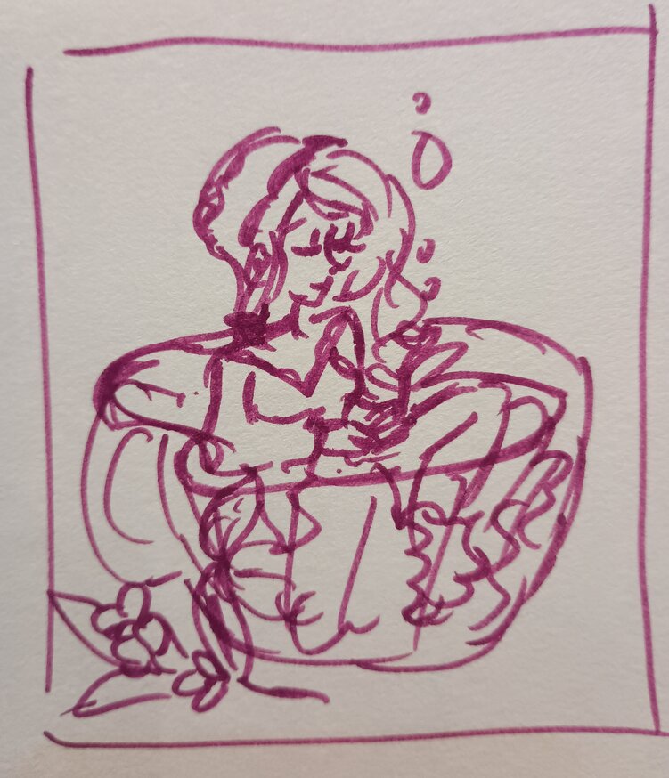 Sketch of a girl in a teacup