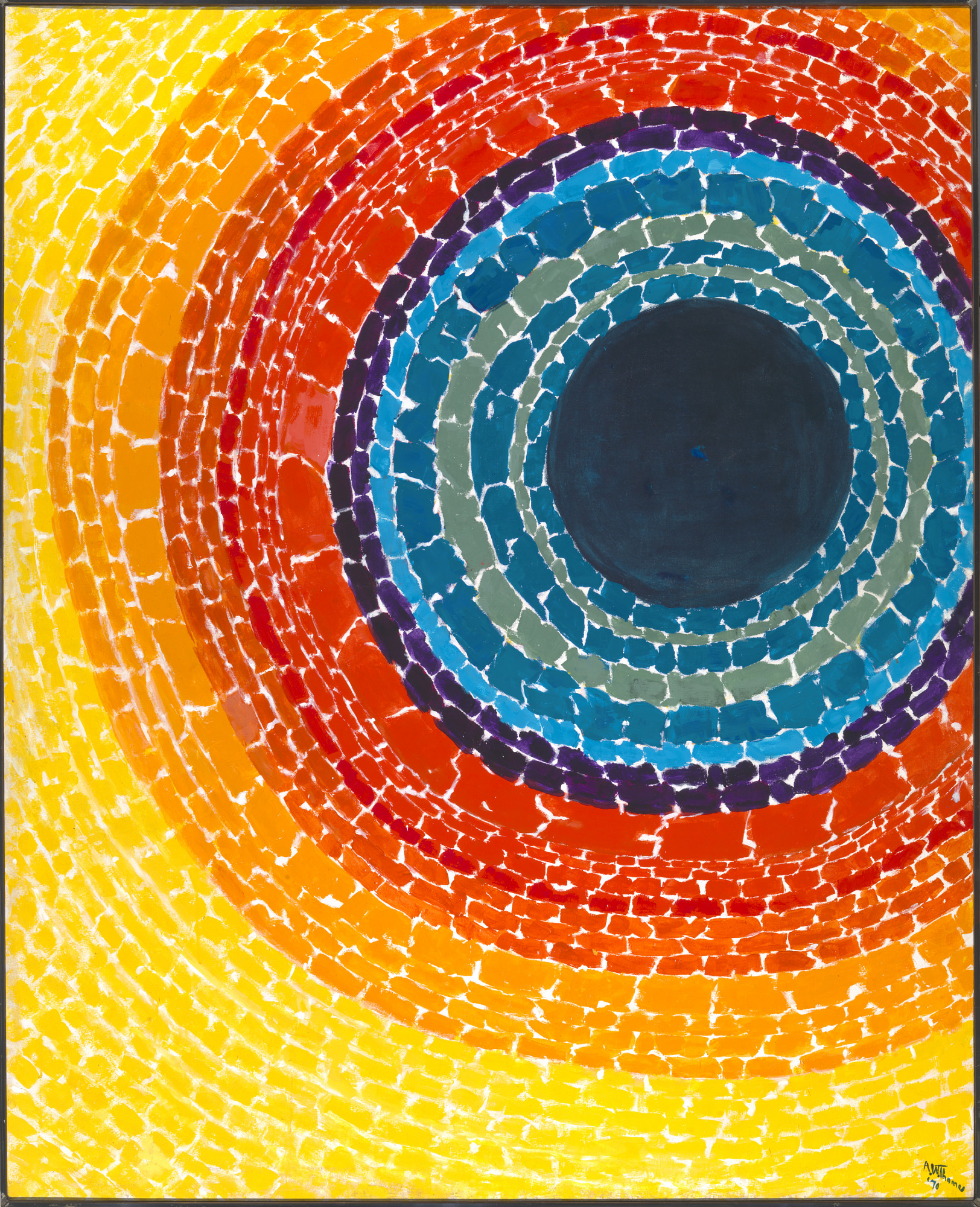 An abstract mosaic like painting representing a solar eclipse