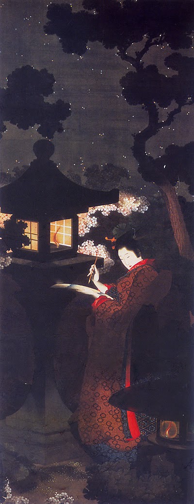 Beauty Viewing Cherry Blossoms At Night by Katsushika Ōi