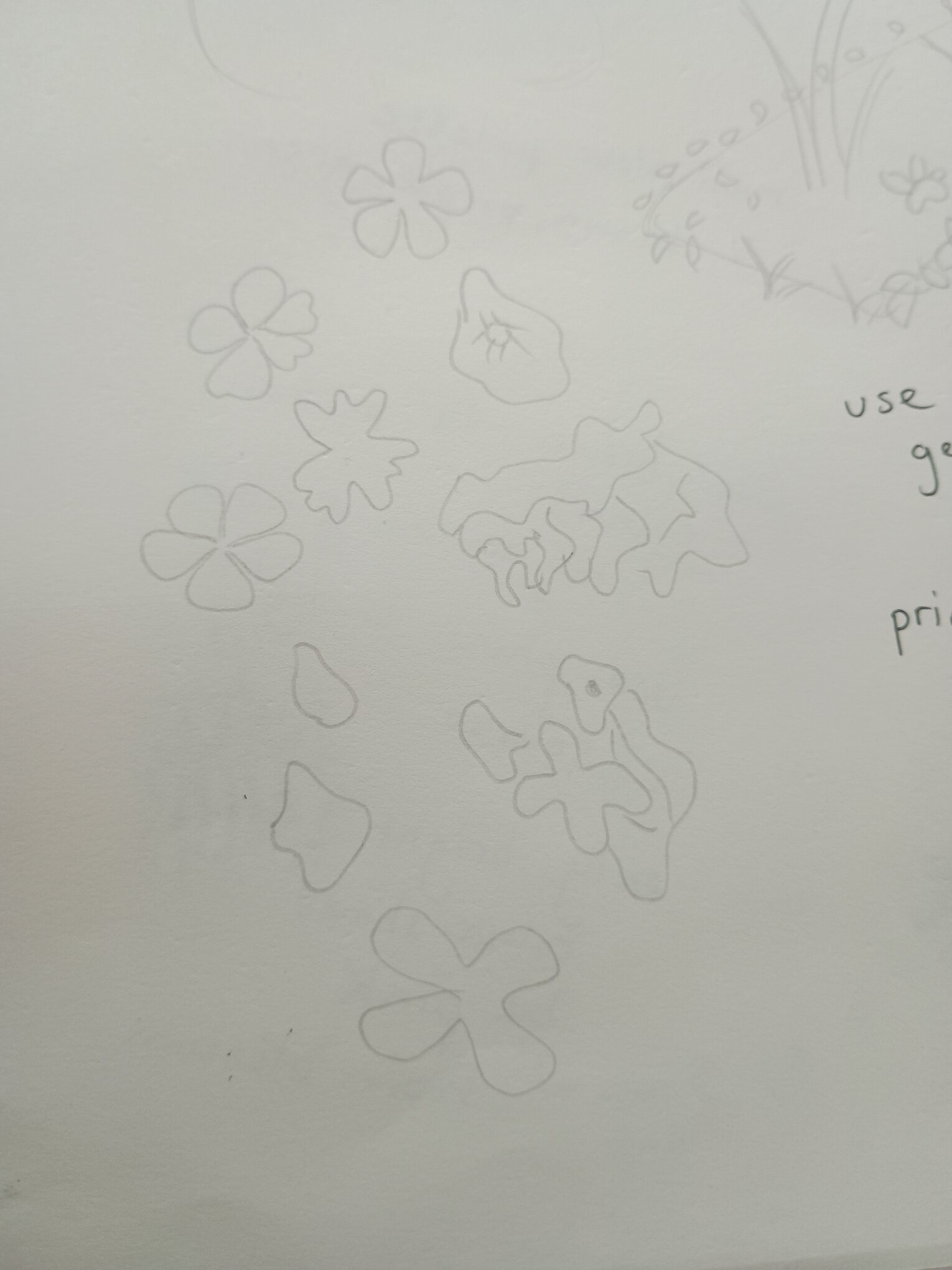 A sketch of small clumps of blossom, some being just a few petals
