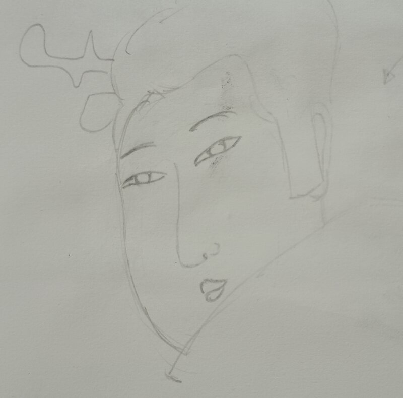 A pencil drawing based on the face of the woman from Beauty Viewing Cherry Blossoms At Night