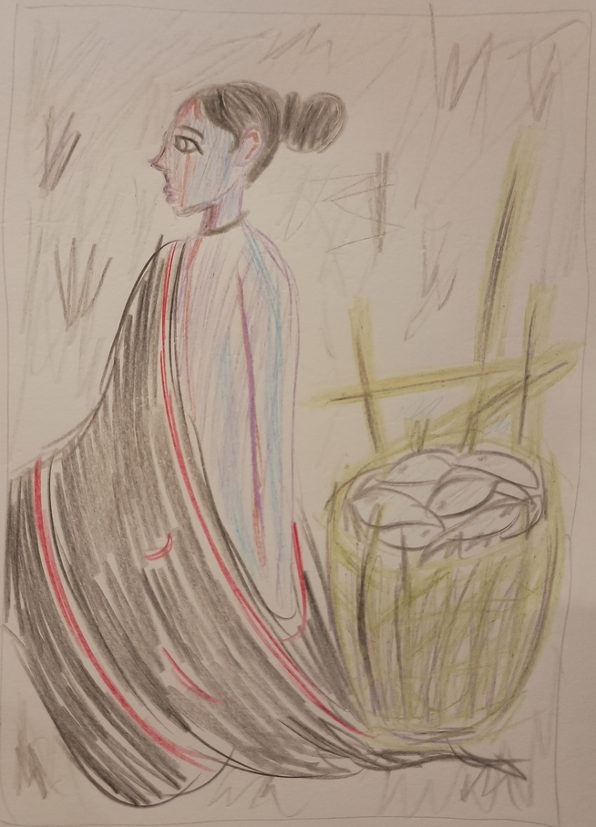 Coloured pencil sketch of Fisherwoman