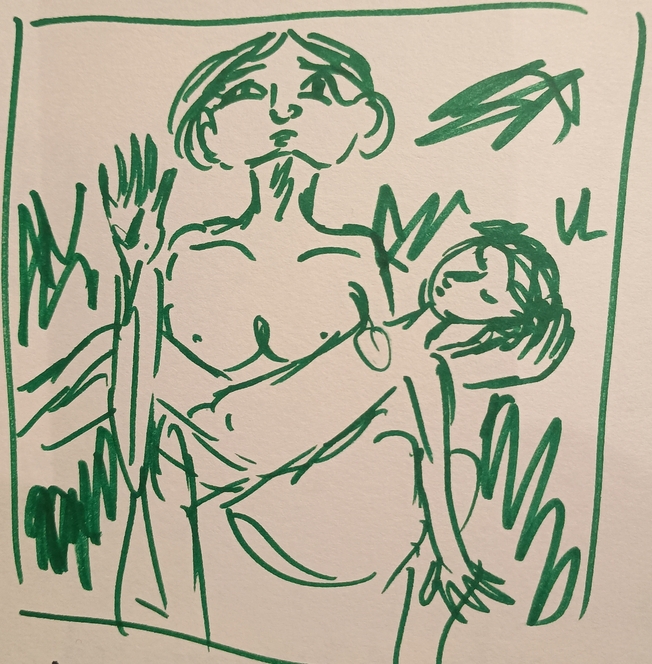 Sketch of 'Mother and son' by B Prabha