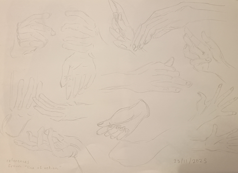 Pencil sketches of hands
