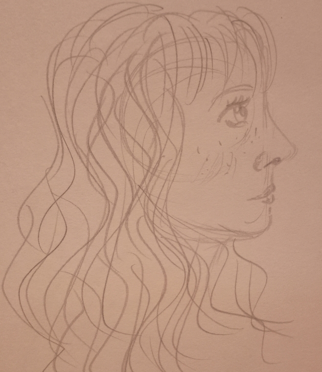 pencil sketch of a young woman in profile