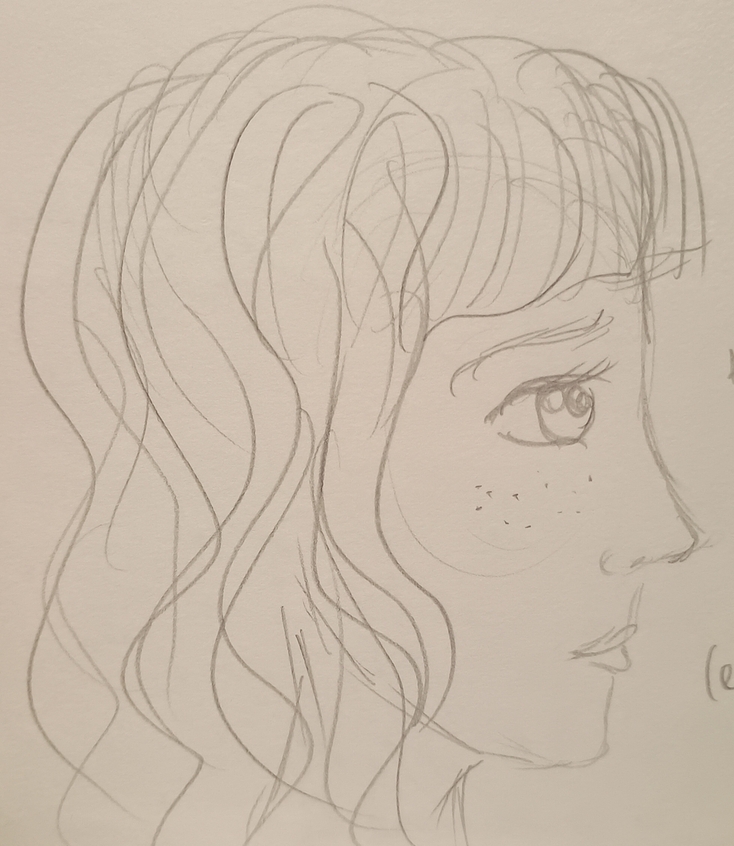 pencil sketch of a young woman in profile