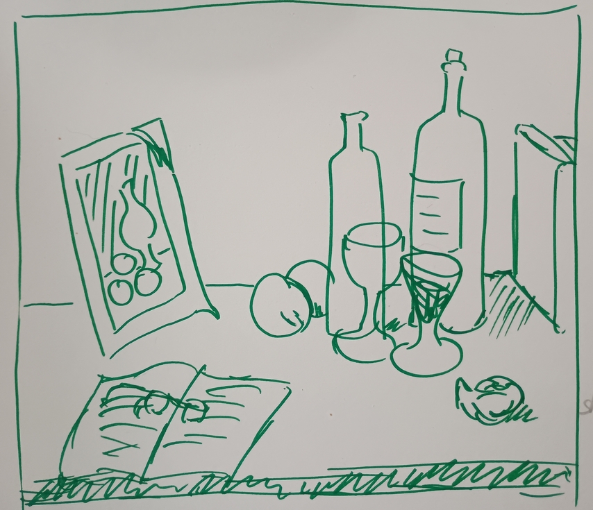 Pen sketch of SStilleben mit Wein (Still Life with Wine)