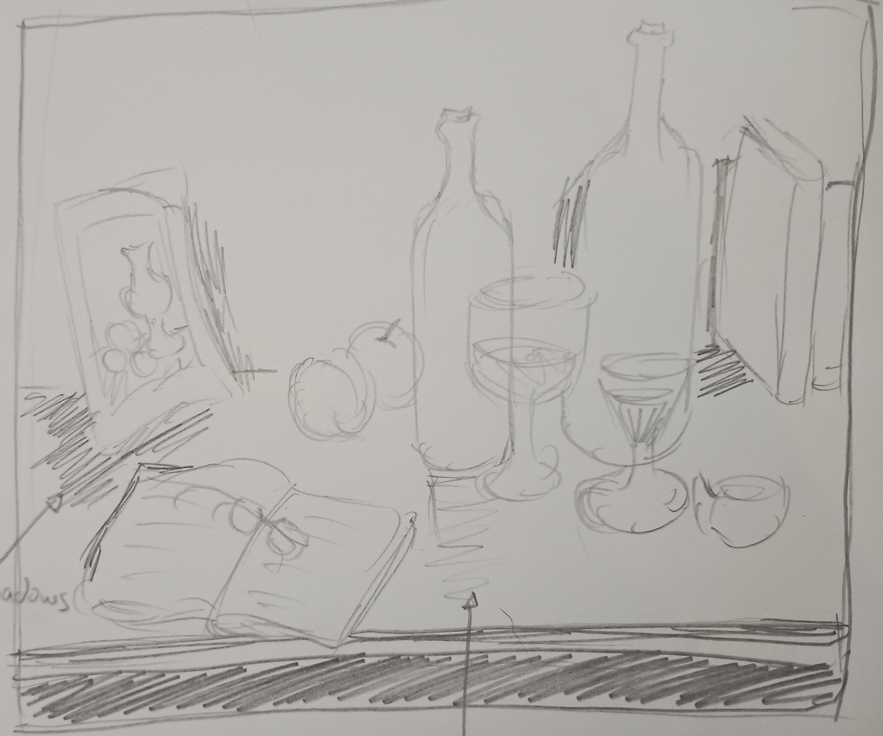 Pen sketch of SStilleben mit Wein (Still Life with Wine)