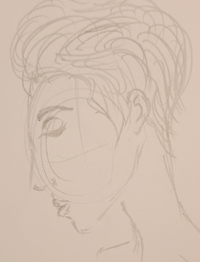 A sketch of a young man with slicked back hair and thick lips